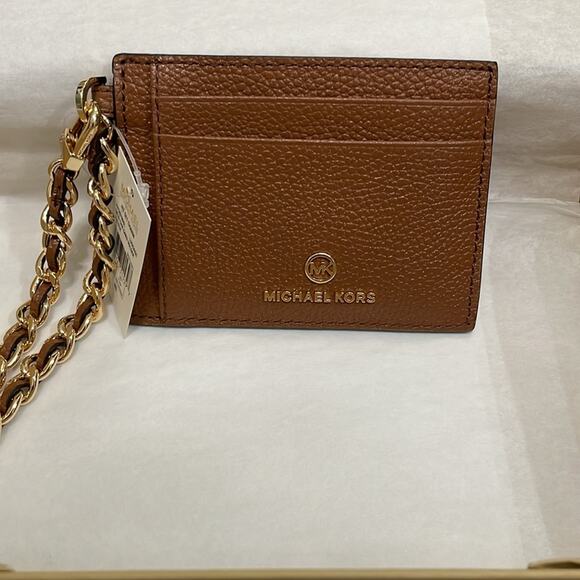 Michael Kors Brown Leather Jet Set Small ID Chain Card Holder New Retails $128 - Picture 3 of 5